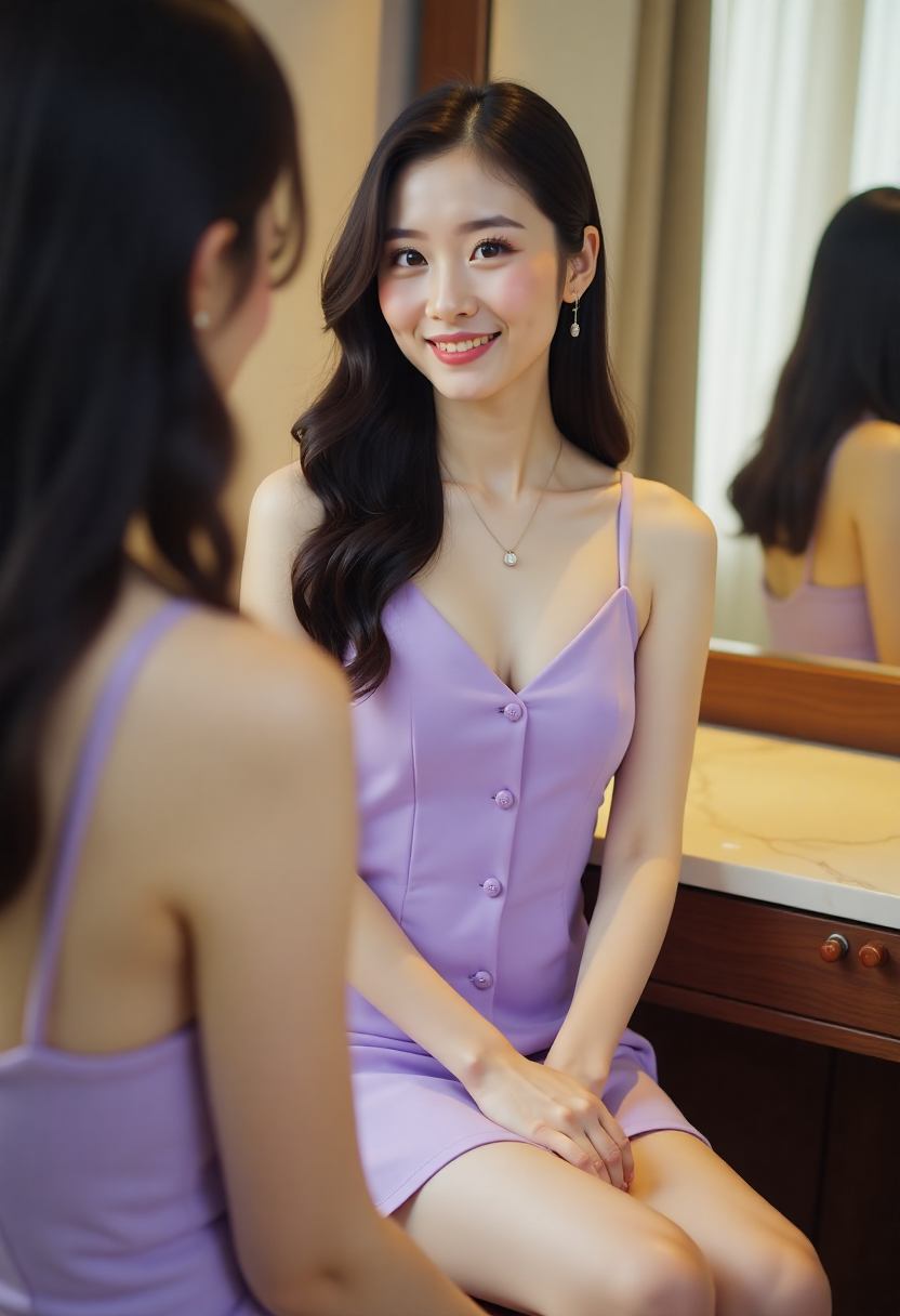 娜塔雅在片场侧身看向门口